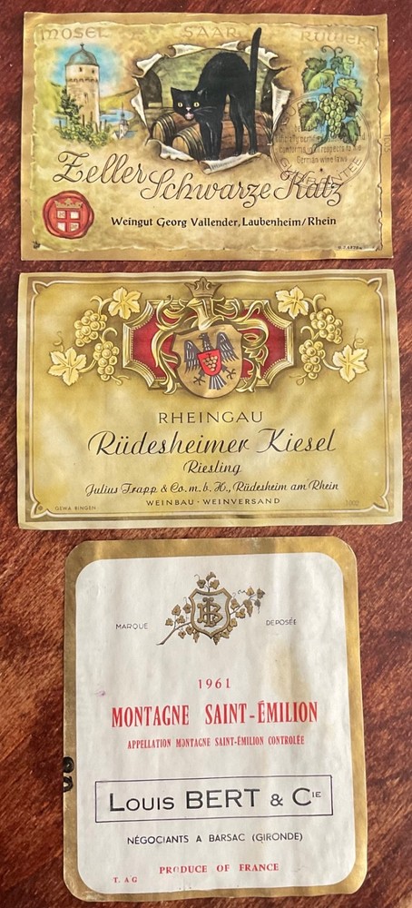 3 Vintage Wine Labels 2 German Zeller Katz Rheingau + 1 French L52