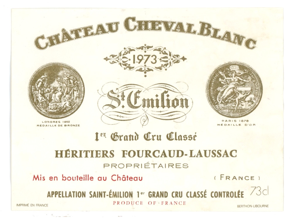 Chateau Cheval Blanc Wine Label 1973 France French Grand Cru Classe