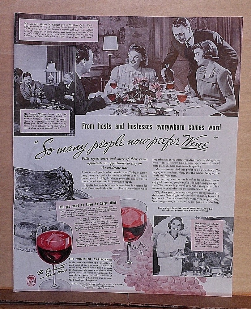 1940 magazine ad for California Wines – So Many People Now Prefer Wine