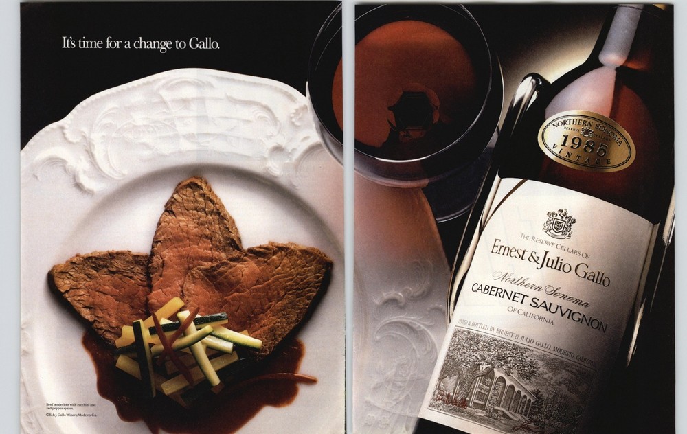 1991 Vintage Print Ad Ernest And Julio Gallo Wine Beef Tenderloin Zucchini Photo