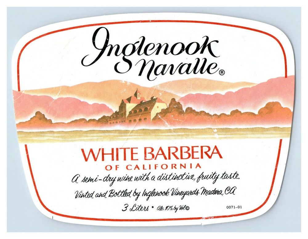 1980&rsquo;s Inglenook Navalle White Barbera 3Liters California Wine Label Original S8