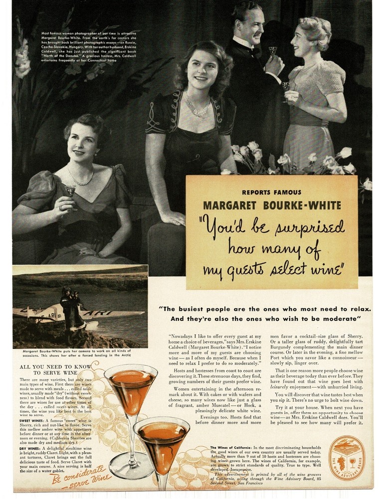 1939 California Wine Advisory Board Margaret Bourke-White Vintage Print Ad