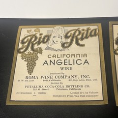 Rio Rita California Angelica & Burgundy Wine Bottle Label Petaluma Coca Cola NOS