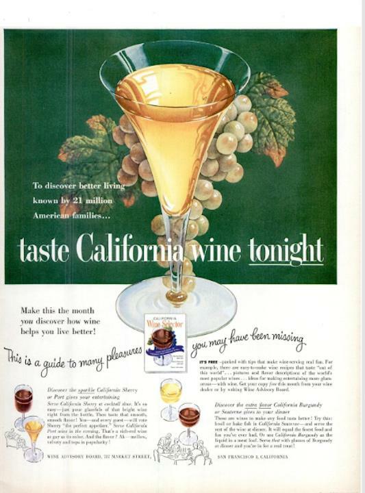1954 California Wine PRINT AD Sherry or Port Wine Selector magazine