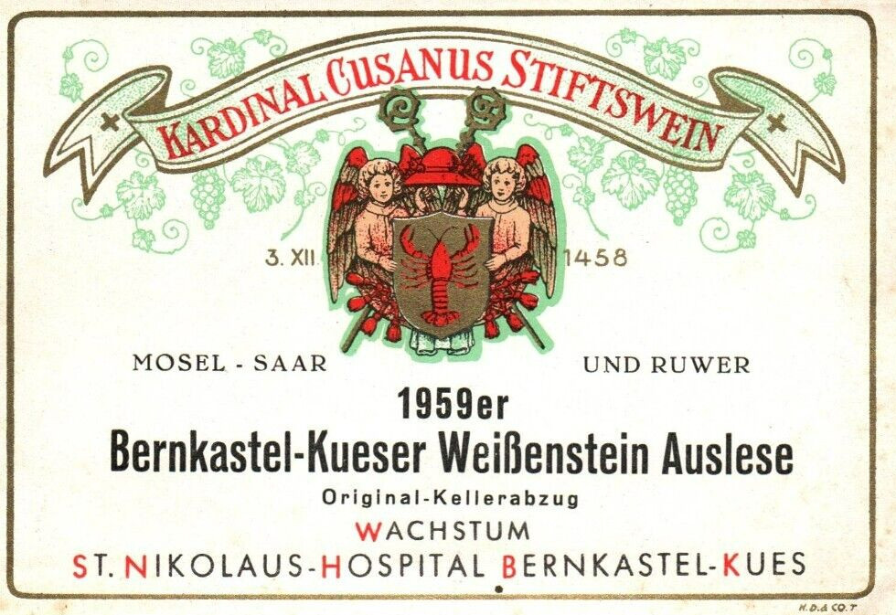 Rare Cardinal Lobster Santa St Nick Hospital German Wine Label Mosel Saar 1959er