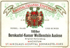 Rare Cardinal Lobster Santa St Nick Hospital German Wine Label Mosel Saar 1959er