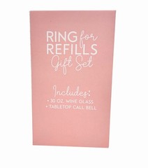 NIB OVERSIZED 30 OZ WINE GLASS & PINK RING BELL CLINK TO THAT WINE GIFT SET