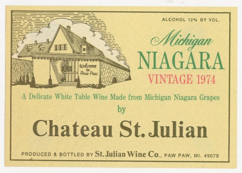 1960s-70s Paw Paw, MI Wine Label Niagara Vintage Chateau St Julian Wine Co #2G