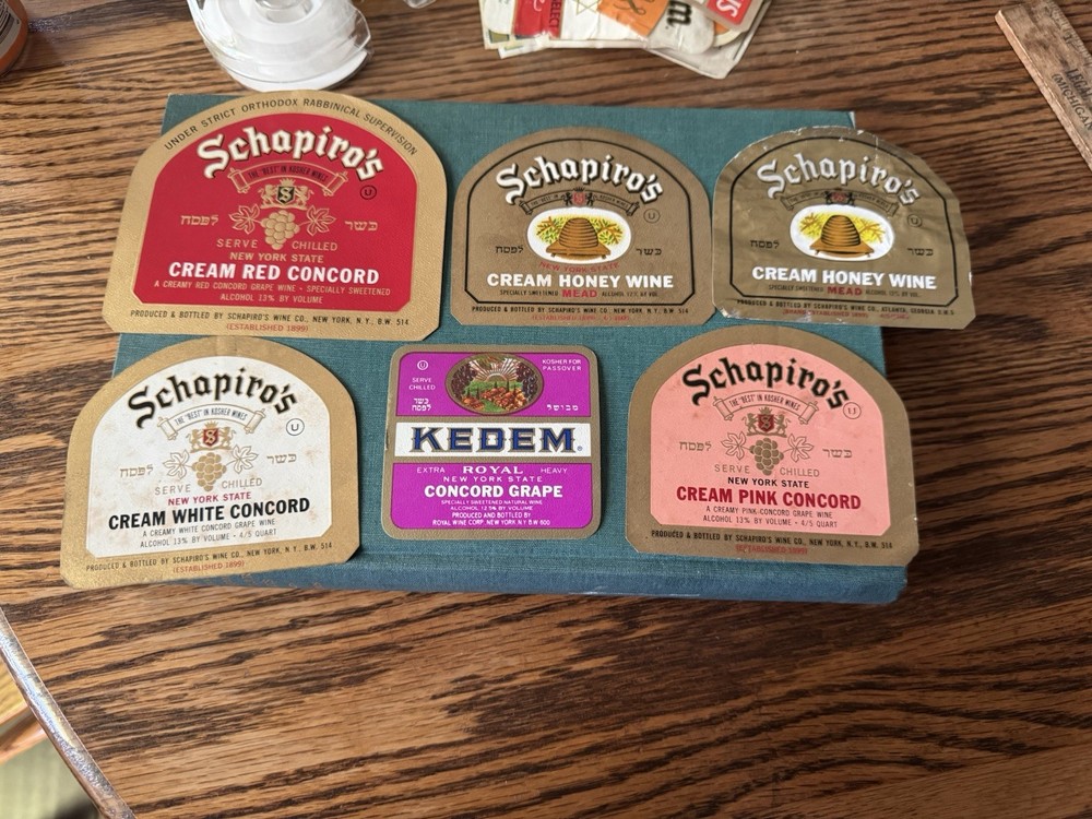 6 Vintage Passover Wine & Mead Bottle Labels Kosher Shapiro & Royal Wine NY Old
