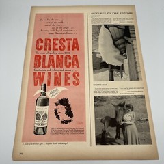 1944 Cresta Blanca Wines Vintage Print Ad 5.5&Prime;x14&Prime; bottle ripe California wine