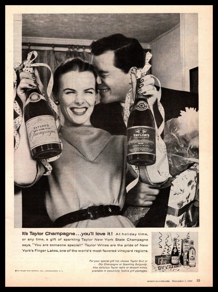 1960 Taylor&rsquo;s New York State Wine Dry Champagne Or Brut Hammondsport NY Print Ad