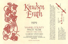 Knudsen Erath Pinot Noir Maresh Vineyard Yamhill OR 1970s 1979 Vtg Wine Label