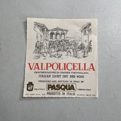 Vintage Wine Bottle Label — Valpolicella Italian Light Dry Red Italy Pasqua