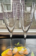 Perrier Jouet White PJ Champagne Flute France Rare Barware Signed Set Of 2
