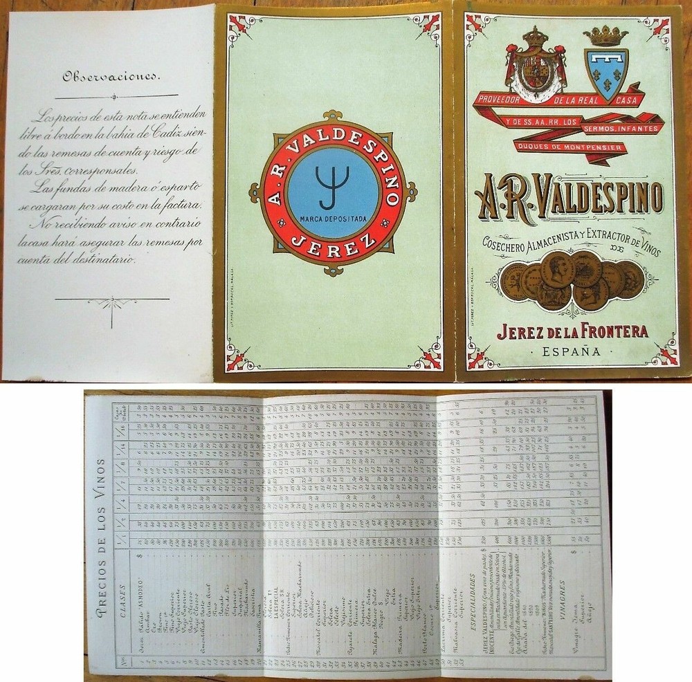 Wine Menu 1890 AR Valdespino Port Sherry, Jerez de la Frontera, Espana Spain 2