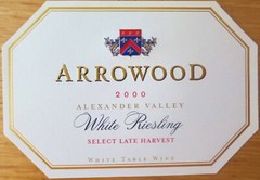 wine labels USA ARROWOOD 2000 Alexander Valley White Riesling Sel Late Harvest