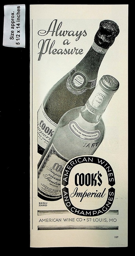 1943 Cook&rsquo;s Imperial American Wines Sauterne Champagnes Vintage Print Ad 38362