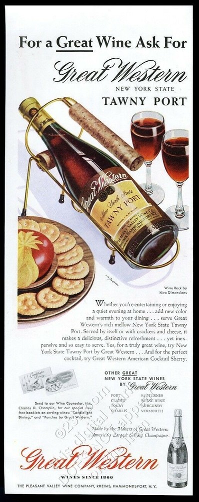 1953 Great Western Tawny Port New York wine mid century vintage ad
