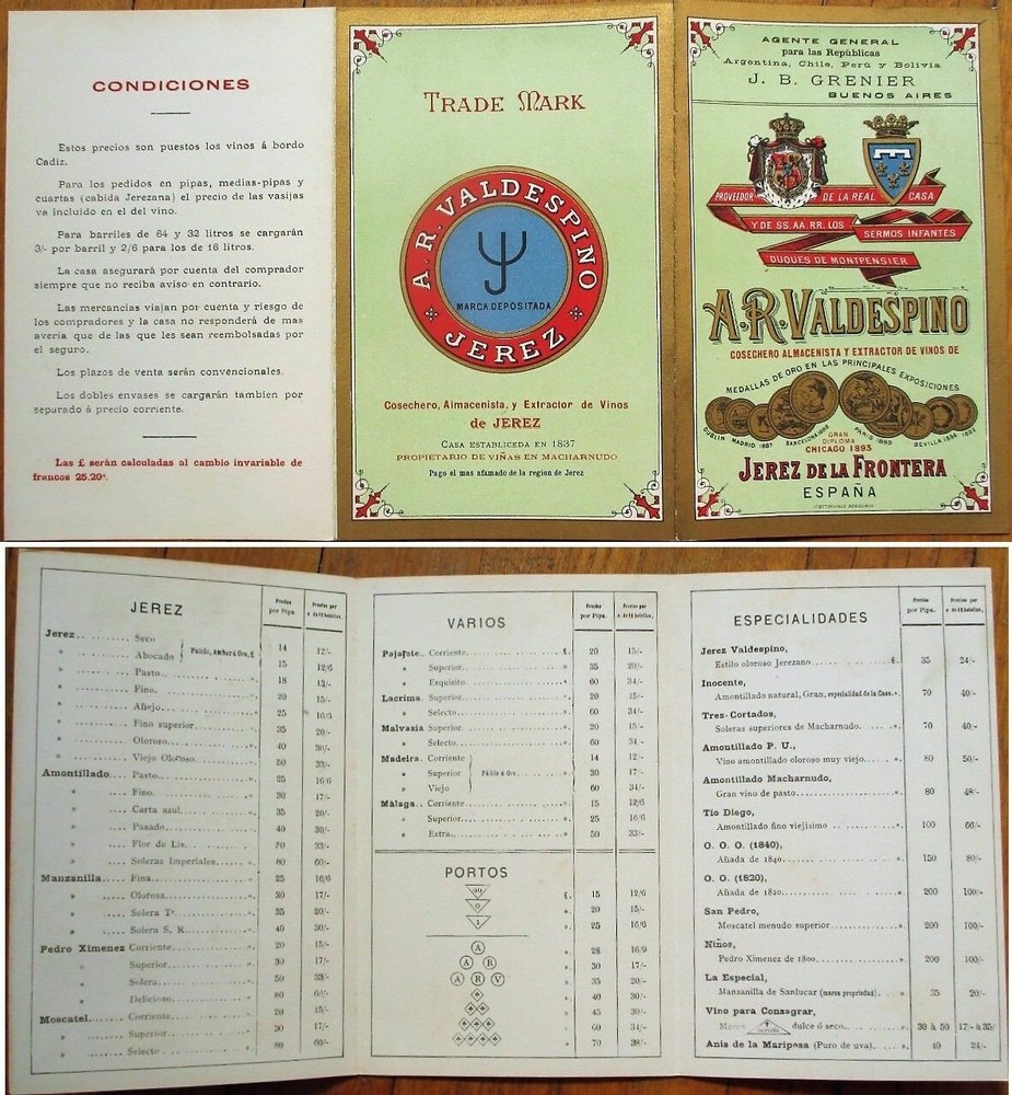 Wine Menu 1890 AR Valdespino Port Sherry, Jerez de la Frontera, Espana Spain 3