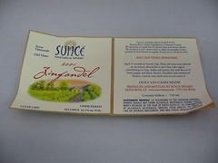 2001 Sunce Vineyard Zinfandel Wine Label Old Vines Clear Lake CA Unfiltered