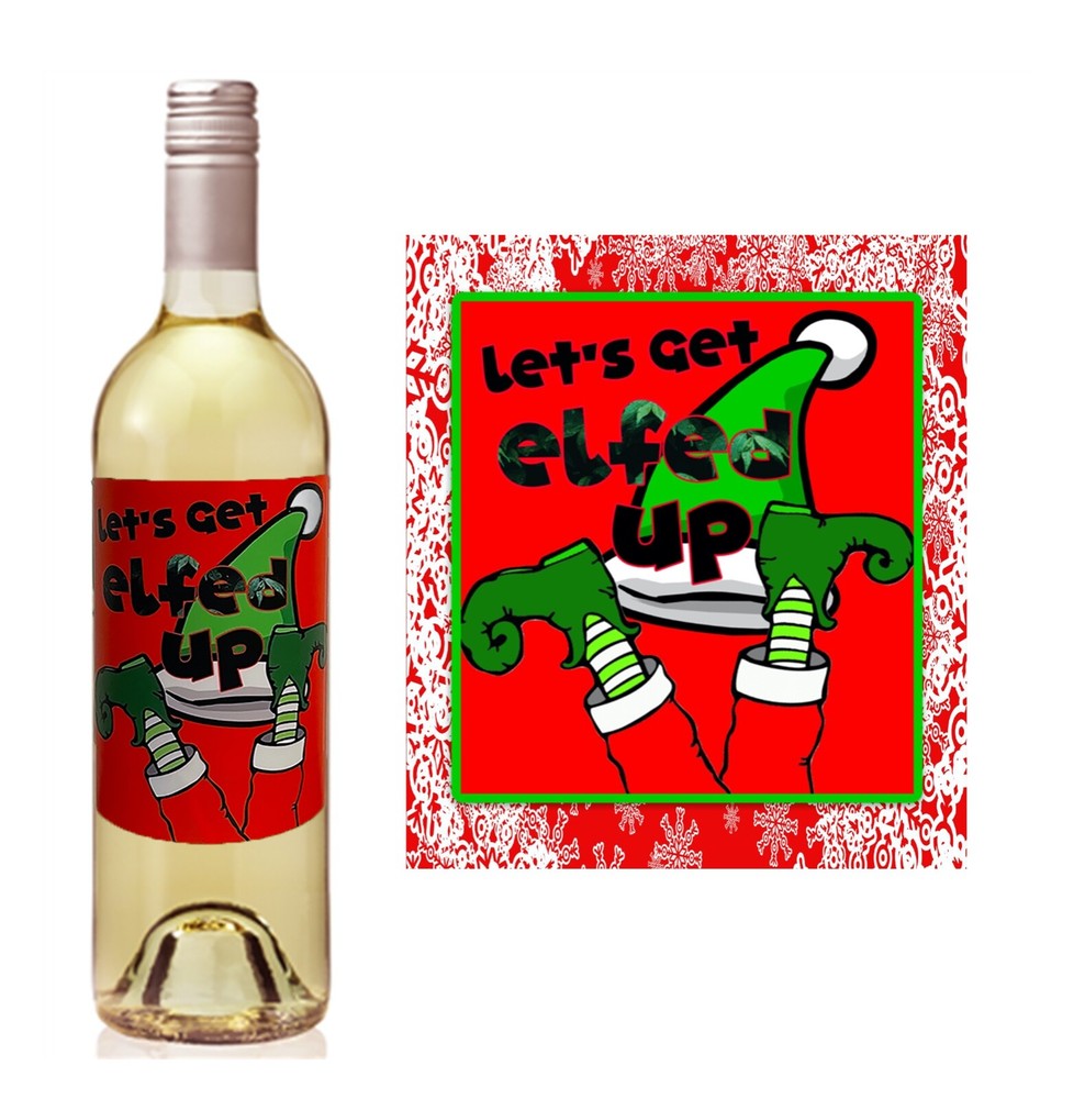 Funny Wine Alternative Label Christmas – Let&rsquo;s Get Elfed Up -Wine Label STICKER