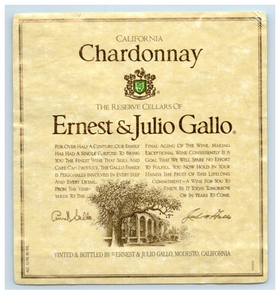 1970&rsquo;s-80&rsquo;s Chardonnay Ernest & Julio Gallo Wine Label Original S51E