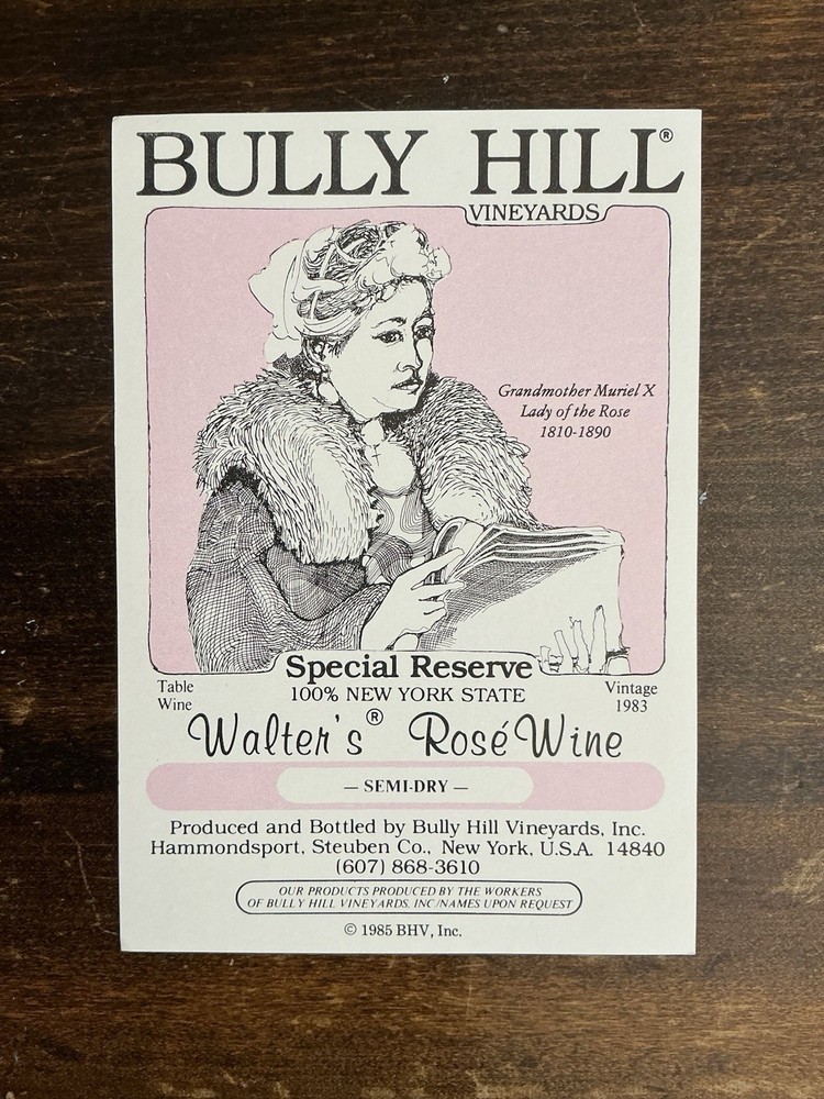 Vintage 1983 Bully Hill Walter&rsquo;s Rose Wine Label Grandmother Muriel Portrait Art