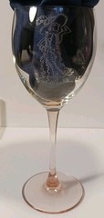 2 Rare-Popeye And Olive Oil Etched Wine Glasses With Pink Stems- Signed By Lamm