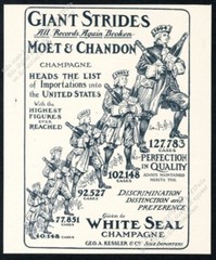 1905 Moet & Chandon champagne man with bottle art vintage print ad