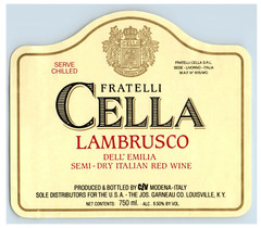1970&rsquo;s-80&rsquo;s Fratelli Cella Lambrusco Red Itialian Wine Label Original S49E