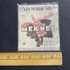 Vintage 1920s Vin Marocain Meknes UNUSED Paper Label Morocco Q1956