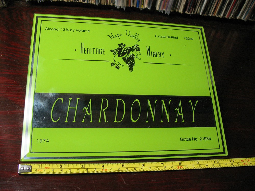 HERITAGE WINERY CHARDONNARY GLASS MIRROR SIGN 1974 8 »x11 » VERY NICE !!