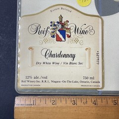 Vintage Reif Estates Winery Chardonnay White Wine UNUSED Paper Label Q172