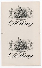 Circa 1900 Pair of Uncut California Old Sherry Wine Labels with Minerva & Bear