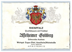 1960&rsquo;s-80&rsquo;s Usselheimer Goldberg Spheurebe Auslese German Wine Label S73E