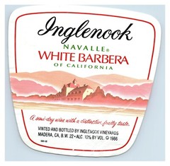 1986 Inglenook Navalle White Barbera California Wine Label Original S8