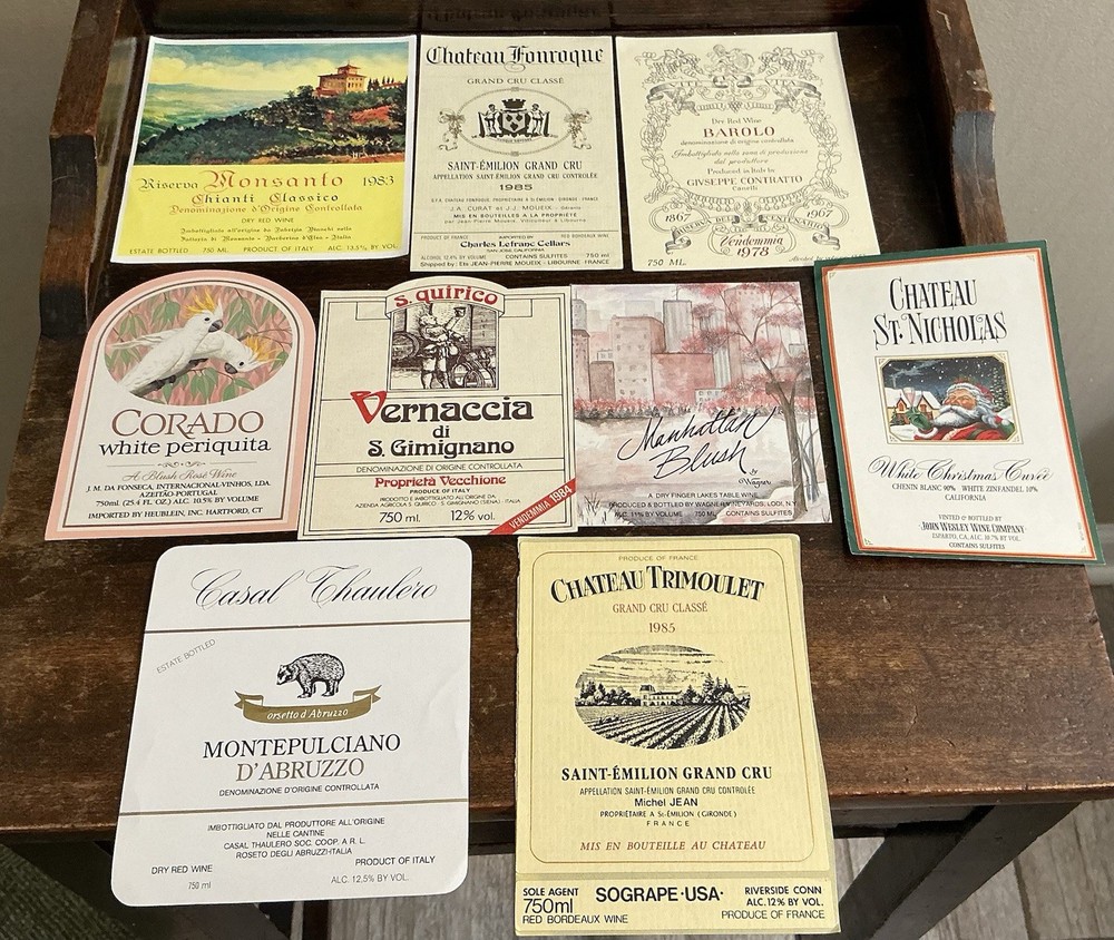 Vintage Wine Labels Lot Barolo 1978 Chianti 1983 Saint Emilion Grand Cru NOS