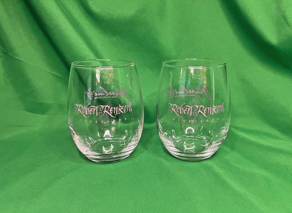 (2) Robert Renzoni Vineyards Pink Stemless Wine Glass Souvenirs