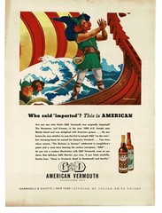1945 G&D American Vermouth Vikings Ship art by Melbourne Vintage Print Ad
