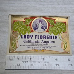 Vintage 1940s Lady Florence Angelica Wine Label Capital Cigar Liquor Sacramento
