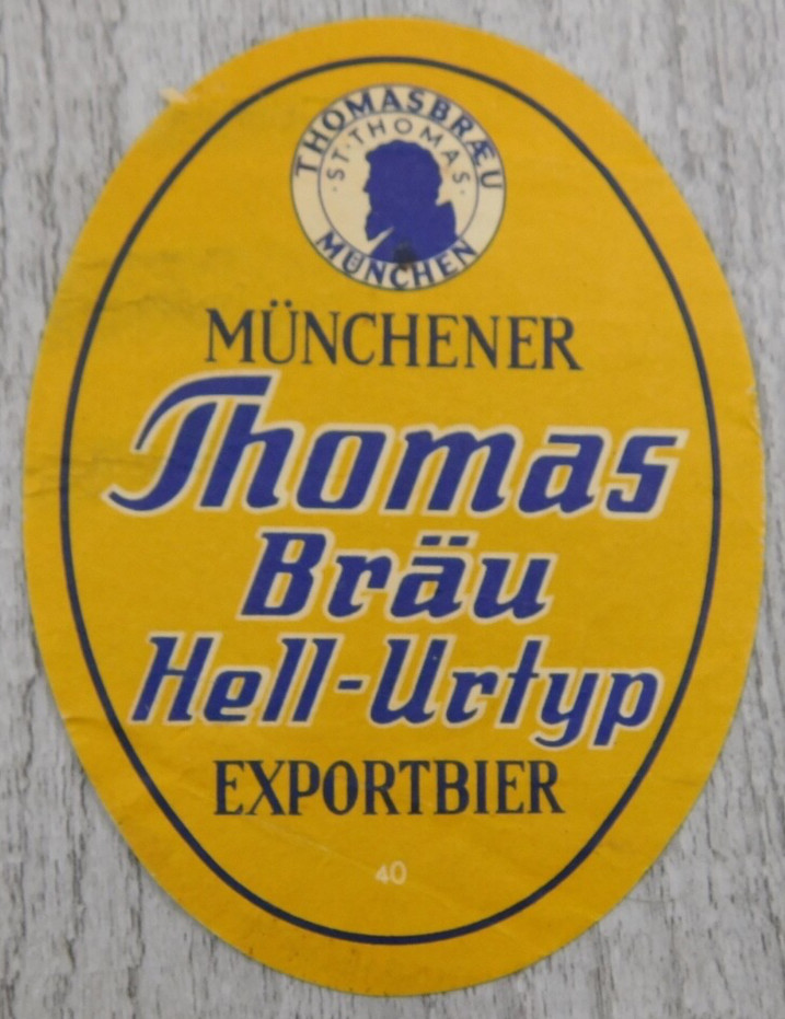 Münchener Thomas Bräu Hell-Urtyp Exportbier German Beer Vintage Label Breweriana
