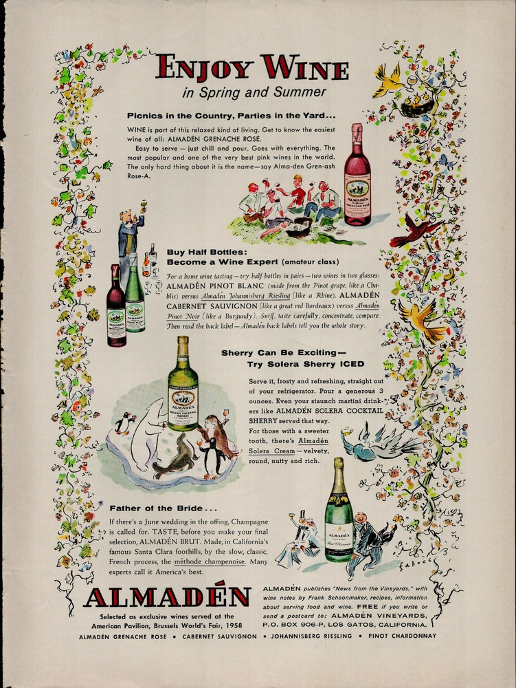 1959 Almaden Wine Solera Sherry Couple Getting Married Vintage Print Ad 2132