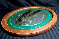 Vintage 1970-80 Wine Sign CALIFORNIA CELLARS Oval Mirror Wood Framed 18 x 14