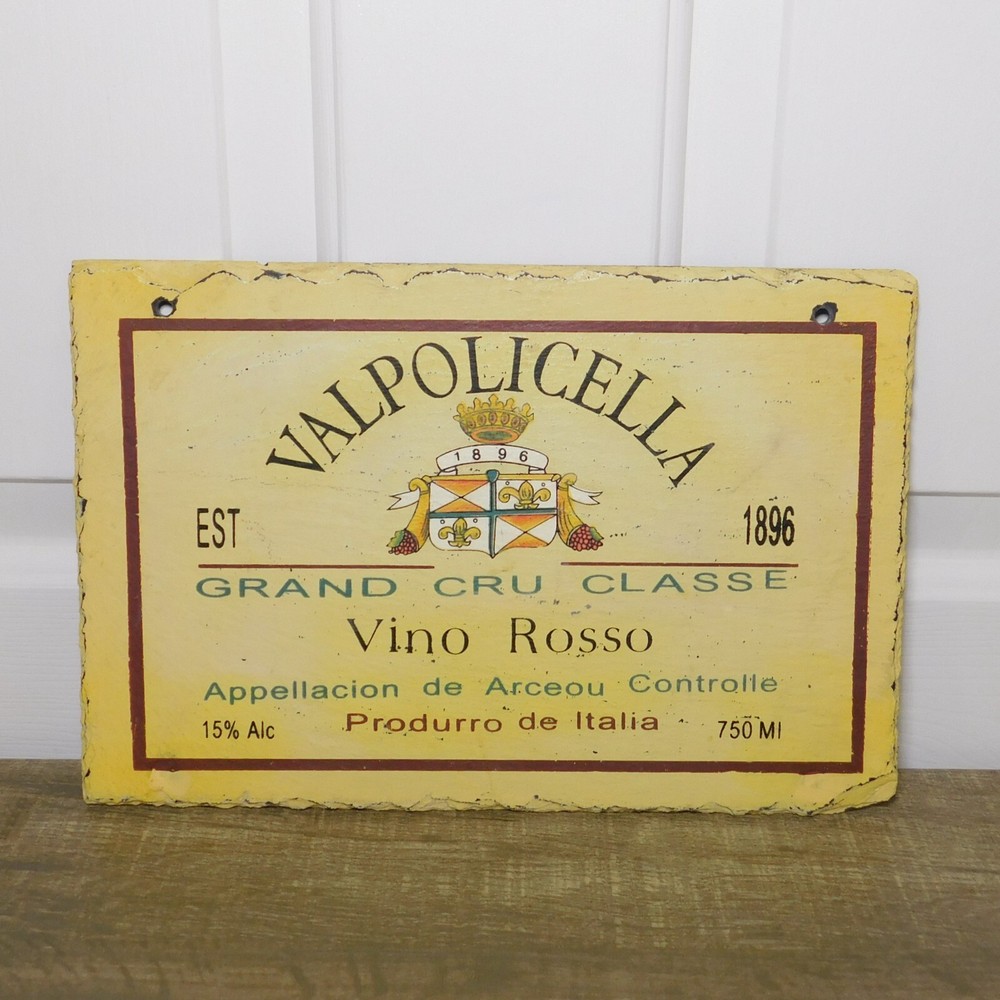 Valpolicella Vino Rosso Red Wine 1896 Italy 12&Prime; x 8&Prime; Slate Sign Bar Advertising