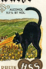 1969 Zeller Schwarze Katz German Wine Bottle Label Black Cat