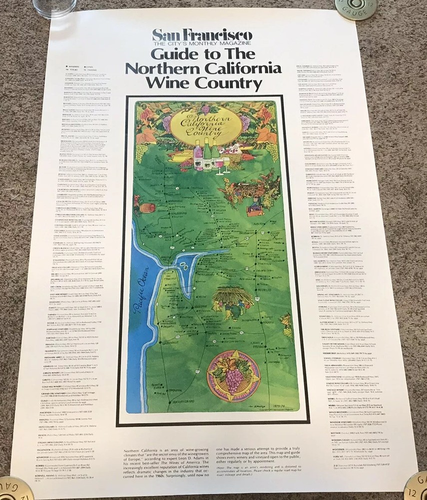 Original 1973 San Francisco Magazine – N. California Wine Country Poster, Napa