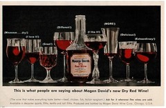 1963 MOGEN DAVID Dry Red Wine in 8 different glasses Vintage Print Ad