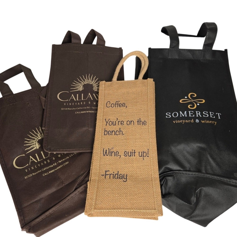 Reusable Wine Gift Bags Lot of 4 Callaway/Somerset/Burlap & Multi‑Bottle Holders
