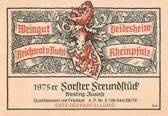 Reichsrat von Buhl Forster Freundstuck Riesling 1970s 1975 Vtg Wine Label