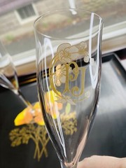 Art Nouveau Perrier Jouet Epoch PJ Champagne Flute France Tan Barware Floral-2